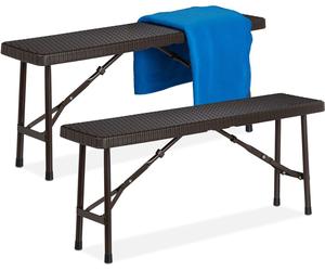 Lot de 2 bancs de brasserie Relaxdays, bancs pliants pour terrasse et jardin, en plastique, banc de camping D x L x H : 42 x 100 x 25 cm, marron