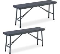 Lot de 2 bancs de brasserie Relaxdays, pliables, pour terrasse et jardin, aspect rotin, banc de camping en plastique, dimensions : 42 x 102 x 25 cm, gris