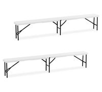 Lot de 2 bancs de camping Relaxdays, pliables, en plastique et acier, pour le balcon et le jardin, H x l x P : 43 x 240 x 30 cm, blanc