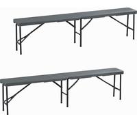 Lot de 2 bancs de camping Relaxdays, pliables, en plastique et acier, pour le balcon et le jardin, H x l x P : 43 x 180 x 25 cm, gris