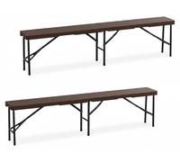 Lot de 2 bancs de camping Relaxdays, pliables, en plastique et acier, pour le balcon et le jardin, H x l x P : 43 x 180 x 25 cm, marron