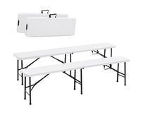 Lot de 2 Bancs de Jardin Pliables Blancs 180 x 28 x 43.5H cm Banc Exterieur Interieur Camping Réception KZ GARDEN