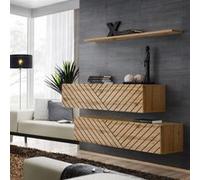 Lot de 2 Bancs Muraux & Étagère "Switch SBII" 130cm Naturel Rainuré Beige G