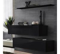 Lot de 2 Bancs Muraux & Étagère "Switch SBII" 130cm Noir Noir G