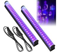 Lot de 2 bandes LED à lumière noire - 10 W - 28 cm - T8 USB - Tube de lumière noire avec interrupteur - Lampe portable UV LED noire pour discothèque, Halloween, club, fête lumineuse, éclairage de