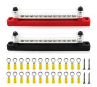 Lot de 2 barres de distribution - 150 A - Borne à vis - Barre de distribution électrique - Busbar avec 24 boulons de raccordement M4 - Pour bus, voiture, bateau, camping-car, 12 broches - Rouge et