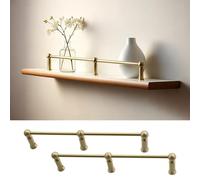 Lot de 2 barres de protection d'étagère en laiton vintage, rebord robuste pour étagères de 61 à 97 cm, rail décoratif avec quincaillerie, idéal pour la décoration et l'organisation de la mai