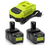 Lot de 2 batteries 18V 5,0Ah + chargeur 3A, compatible avec la gamme Ryobi
