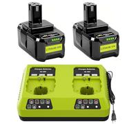 Lot de 2 Batteries au Lithium 18V 8.0Ah/8000mAh et Chargeur P117 pour Ryobi One+, Batterie de Rechange Li-ION et Chargeur pour Outils Ryobi 18 V One+ P108 P107 P104 P105 P102 P103