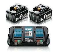 Lot de 2 batteries de rechange 8,0 Ah/8000 mAh 18 V BL1830 avec chargeur pour batterie Makita BL1830B BL1840 BL1850 BL1850B BL1860 BL1860B BL1815 LXT-400,18 V avec bloc d'alimentation double port 6 A