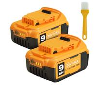Lot de 2 Batteries de Rechange 9,0 Ah compatibles avec Les Outils électriques sans Fil Dewalt 20 V DCB200 DCB201 DCB204 DCB207 DCD/DCF/DCG Series + Brosse