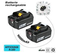 Lot de 2 batteries lithium-ion rechargeables 18 V 8,0 Ah compatibles avec outils Makita BL1830, BL1840, BL1860