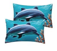 Lot de 2 belles housses de coussin carrées décoratives pour canapé, lit, voiture, canapé - Motif dauphins - Corail