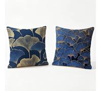 Lot de 2 bleu Housse de Coussin Extérieur Imperméable, feuilles de ginkgo Housse Coussin 30 x 30 cm, Double Face Imprimée Taie d'oreiller en Lin, Coussins Decoratif pour Canape Jardin Chaise y0-280