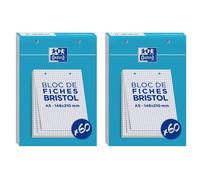 Lot de 2 Blocs de 60 fiches bristol 148X210 perforées Q5/5 blanc