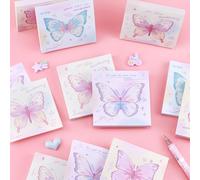 Lot de 2 blocs de notes autocollantes esthétiques en forme de papillon aquarelle - Blocs-notes décoratifs carrés autocollants pour journal, école et bureau
