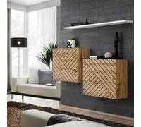 Lot de 2 Blocs & Étagère "Switch SBI" 130cm Naturel Rainuré & Blanc Beige G