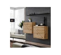 Lot de 2 Blocs & Etagère Switch SBI 130cm Naturel Rainuré & Noir