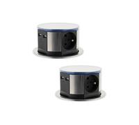 Otio - Lot de 2 blocs multiprises encastrables compact LED 3 prises 16A 2P+T & 2xUSB - Inox G