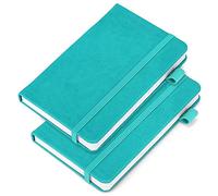 Lot de 2 blocs-notes de poche en cuir synthétique ligné de 8,9 x 14 cm avec couverture rigide en papier épais de 120 g/m², porte-stylos, poche intérieure, fermeture élastique - Bleu