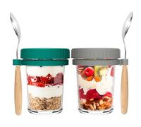 Lot de 2 bocaux à avoine de nuit avec couvercles et cuillère, bocaux hermétiques de 350 ml avec marques de mesure, récipient à pudding de graines de chia pour salades, céréales, lait, porridge,