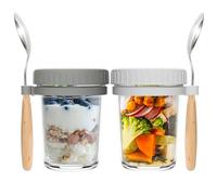 Lot de 2 bocaux à avoine de nuit avec couvercles et cuillère, bocaux hermétiques de 350 ml avec marques de mesure, récipient à pudding de graines de chia pour salades, céréales, lait, porridge,