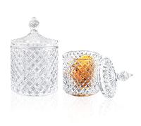 Lot de 2 bocaux à bonbons en verre transparent avec diamant et cristal, rangement pour buffet de bonbons avec couvercle en cristal, boîtes à biscuits et biscuits décoratifs pour cadeau (300ml + 600ml)