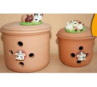 Lot de 2 bocaux en terre cuite porte ail et porte oignon avec vache Alice, 15 x 15 x 20 cm