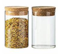 Lot de 2 bocaux en verre transparent rechargeables de 300 ml avec couvercle en liège - Boîtes décoratives pour la cuisine, le sucre, le café, le thé, les grains, les épices, le sel et l'assaisonnement