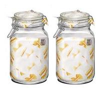 Lot de 2 bocaux hermétiques à bouchon mécanique, bocal pot de conservation, jarre en verre, capacité 2 L - Diamètre 12.5 x Hauteur 21.6 cm -JUANIO- Transparent G