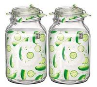 Lot de 2 bocaux hermétiques à bouchon mécanique, bocal pot de conservation, jarre en verre, capacité 3 L - Diamètre 14 x Hauteur 24.2 cm -JUANIO- Transparent G