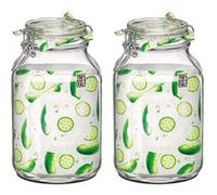Lot de 2 bocaux hermétiques à bouchon mécanique, bocal pot de conservation, jarre en verre, capacité 4 L - Diamètre 16 x Hauteur 27.9 cm -JUANIO- Transparent G