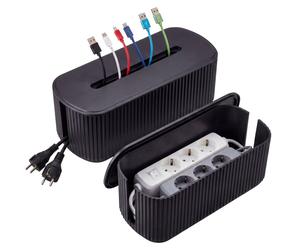 Lot de 2 boîtes à câbles HWC-Q73, boîte de rangement, organiseur de câbles, boîte de gestion des câbles, couvercle en plastique ~ noir