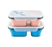 Lot de 2 boîtes à déjeuner pliables en silicone 800 ml avec fourchette | Silicone, microwave & dishwasher safe, folds to 1/3 size, 2 compartments, for ideal for office, travel, camping