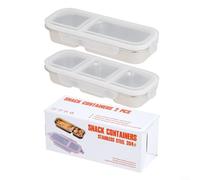 Lot de 2 boîtes à goûter avec 2 et 3 compartiments, boîte à déjeuner anti-fuite pour l'école, le travail, passe au lave-vaisselle, boîte fraîcheur argentée et blanche, 26 x 10 x 5 cm (blanc)
