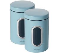 Lot de 2 boîtes de conservation en acier inoxydable bleu clair, pour conserver les céréales, le sucre, le riz et le thé ; en acier inoxydable, avec un couvercle hermétique et une grande fenêtre de con
