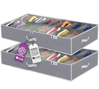 Lot de 2 boîtes de rangement à chaussures sous le lit Solution de rangement sous le lit pour homme et femme Jusqu'à 32 paires Avec housse en vinyle durable et fermeture éclair extra résistante Gris