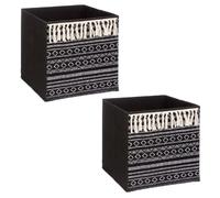 Lot de 2 boîtes de rangement à motifs ethniques MIX'N MODUL - L.31 x l.31 x H.31 cm - Noir