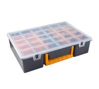 Lot de 2 boîtes de rangement avec cloisons amovibles 360 x 250 x 85 mm en polypropylène, empilables, verrouillables, boîte à outils pour atelier, garage, ménage, organiseur professionnel avec 17