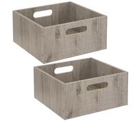 Lot de 2 Boîtes de rangement carrée en MDF - L. 31 x H. 15 cm - Gris, effet bois