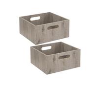 Toilinux - Lot de 2 Boîtes de rangement carrée en MDF - L. 31 x H. 15 cm - Gris, effet bois