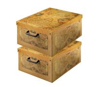 Lot de 2 Boîtes de Rangement Carte Géographique 32×42×21 cm - Carton Épais, Design Italien, Made in Italy - Élégantes, Faciles à Monter, Poignées Renforcées, Pour Armoire