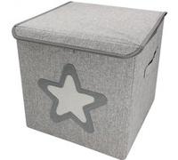 Lot de 2 boites de rangement, coffre à jouets pour enfant avec couvercle - 33 x 33 x 33 cm - Gris Étoile - Monsieur Bébé Gris G