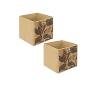 Lot de 2 boîtes de rangement cubes en bambou motifs jungle PALAWAN 31x31x31 cm Marron