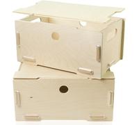 Lot de 2 boîtes de rangement en bois avec couvercle (non peintes, env. 30 x 20 x 14 cm). Boîtes de rangement empilables – boîtes en bois robustes pour ranger, organiser et trier.