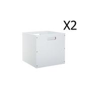 Lot de 2 Boites de rangement en bois Blanc - L. 30.5 x P. 30.5 x H. 30.5 cm --
