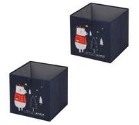 Lot de 2 boites de rangement en tissu bleu BEAR, cube de rangement pour enfant dim 32 x 32 x 32 cm, décor ours polaire