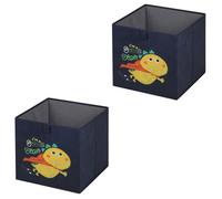 Lot de 2 boites de rangement en tissu bleu DINO, cube de rangement pour enfant dim 32 x 32 x 32 cm, décor dinosaure super-héros bleu foncé G