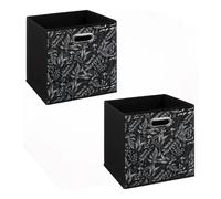Lot de 2 boites de rangement en tissu Botanical - 31x31x31cm - Noir