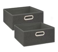 Lot de 2 Boites de rangement en tissu l.31 x h. 15 cm - Gris foncé chiné